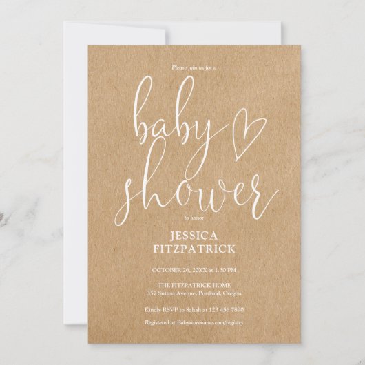 Elegante script robuuste kraft all-in-one baby sho kaart (Voorkant)