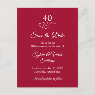 Elegante Script Rode 40e Huwelijksverjaardag Aankondigingskaart