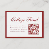 Elegante Script Rode Collegefonds QR-code Afstuder Informatiekaartje (Voorkant)