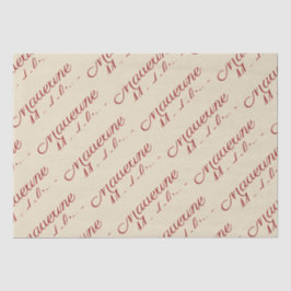 Elegante script rode naam tan tissuepapier