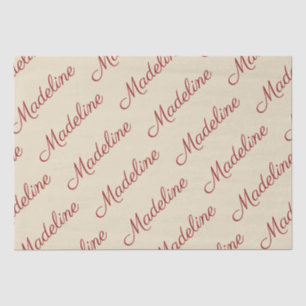 Elegante script rode naam tan tissuepapier
