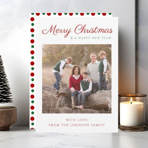 Elegante script rode strepen Kerst foto vakantie Feestdagenkaart