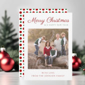 Elegante script rode strepen Kerst foto vakantie Feestdagenkaart