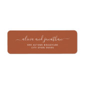 Elegante script roestbruine trouw retouradres etiket (Voorkant)