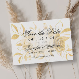 Elegante script romantische trouwdag gouden bloem save the date