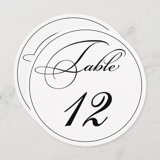 Elegante script ronde tafelnummerkaarten kaart (Voorkant / Achterkant)