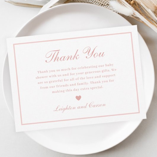 Elegante Script Roze Baby Shower Bedankkaart