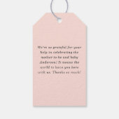 Elegante Script Roze Baby Shower Favor Cadeaulabel (Achterkant)