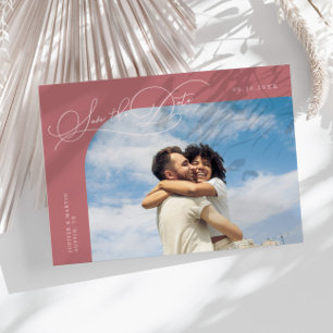 Elegante Script Roze Gebogen Frame Foto Save The Date