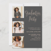 Elegante Script Roze Goud Foto Collage Afgestudeer Kaart (Achterkant)