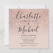 Elegante Script Roze Goud Glitter Bruiloftsfoto Kaart (Voorkant)