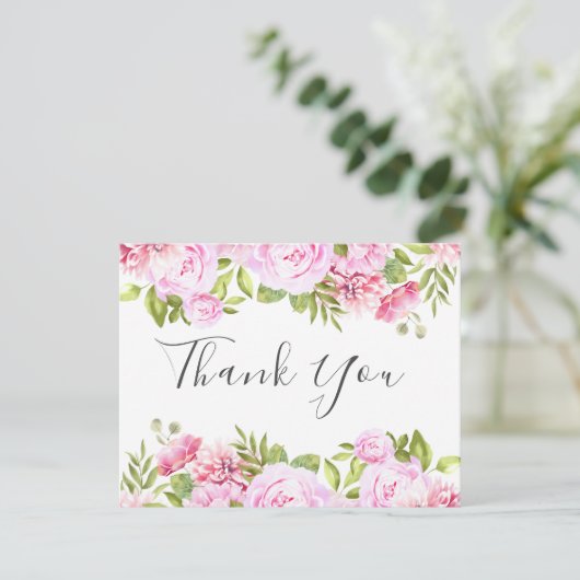 Elegante Script Rozen Tuin Bedankkaart voor Zakeli (Staand voorkant)