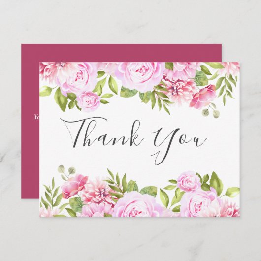 Elegante Script Rozen Tuin Bedankkaart voor Zakeli (Voorkant / Achterkant)