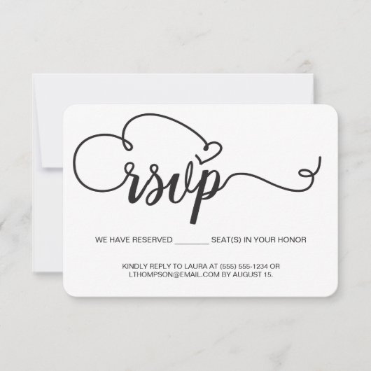 Elegante Script RSVP E-mail Gereserveerde Stoel Tr Kaartje (Voorkant)