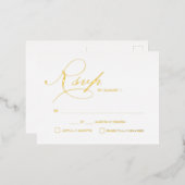 Elegante Script RSVP Gouden Metallic Huwelijk Folie Feestdagen Briefkaart (Voorkant / Achterkant)