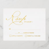 Elegante Script RSVP Gouden Metallic Huwelijk Folie Feestdagen Briefkaart (Voorkant)
