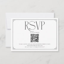 Elegante Script RSVP QR Code Zwart Witte Trouw 