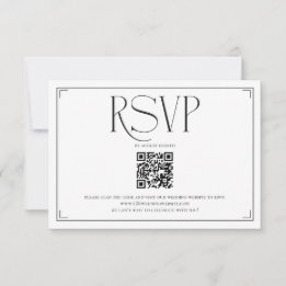 Elegante Script RSVP QR Code Zwart Witte Trouw Kaartje