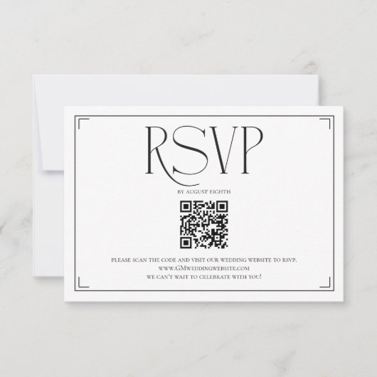 Elegante Script RSVP QR Code Zwart Witte Trouw  Kaartje (Voorkant)
