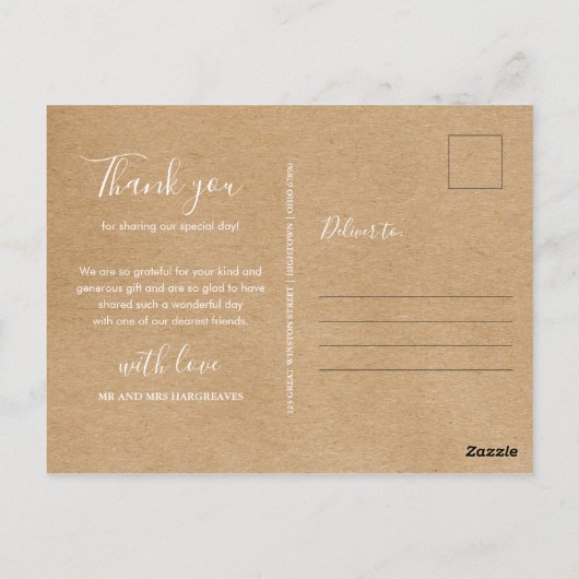 Elegante script rustieke trouwkaart bedankt briefkaart (Achterkant)