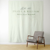 Elegante script Sage Green trouwachtergrond Wandkleed (In situ)