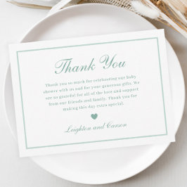 Elegante Script Sage Groene Baby Shower Bedankkaart
