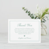 Elegante Script Sage Groene Baby Shower Bedankkaart (Staand voorkant)