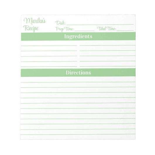 Elegante Script Sage Groene Recepten Notitieblok (Voorkant)