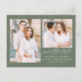 Elegante Script Sagegroen 2 Foto Save the Date Aankondigingskaart (Voorkant)