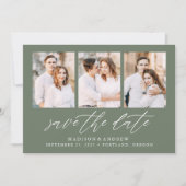 Elegante Script Sagegroen 3 Foto Collage Save The Date (Voorkant)