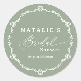 Elegante Script Salie Groene Bruiloftsborrel Ronde Sticker