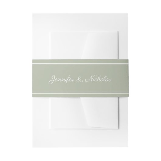 Elegante Script Salie Groene Trouw Uitnodigingen Wikkel (Voorkant Voorbeeld)