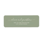 Elegante script saliegroen trouw retouradres etiket (Voorkant)