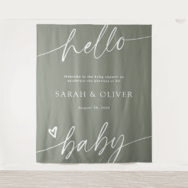 Elegante Script Saliegroene Baby Shower Welkom Bor Wandkleed