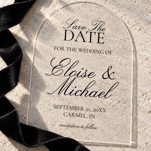 Elegante Script Save The Date Acryl Uitnodiging