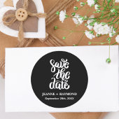 Elegante Script Save The Date Boho Zwarte Trouwdag Ronde Sticker