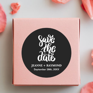 Elegante Script Save The Date Boho Zwarte Trouwdag Ronde Sticker