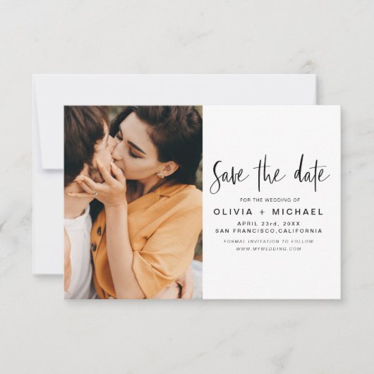 Elegante Script Save the Date Foto Minimalistisch (Voorkant)