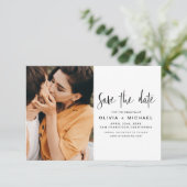 Elegante Script Save the Date Foto Minimalistisch (Staand voorkant)