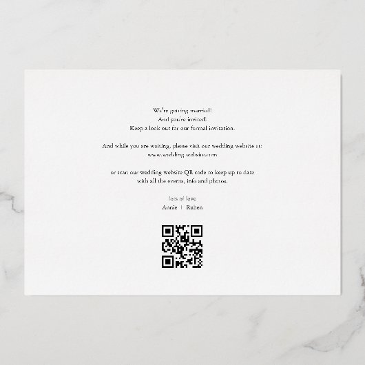 Elegante Script Save the Date Foto QR Code Folie Uitnodiging (Achterkant)