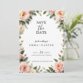 Elegante Script Save the Date met Pastel Roze Rand (Staand voorkant)