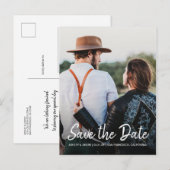 Elegante Script Save the Date Verlovingsfoto Aankondigingskaart (Voorkant / Achterkant)