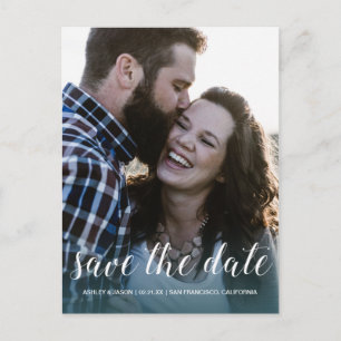 Elegante Script Save the Date Verlovingsfoto Aankondigingskaart