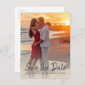 Elegante Script Save the Date Verlovingsfoto Aankondigingskaart (Voorkant / Achterkant)