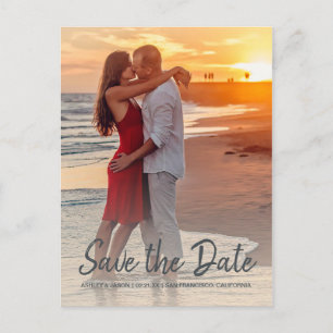 Elegante Script Save the Date Verlovingsfoto Aankondigingskaart