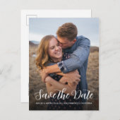 Elegante Script Save the Date Verlovingsfoto Aankondigingskaart (Voorkant / Achterkant)