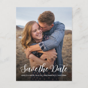 Elegante Script Save the Date Verlovingsfoto Aankondigingskaart