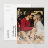 Elegante Script Save the Date Verlovingsfoto Aankondigingskaart (Voorkant / Achterkant)