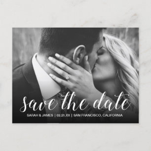 Elegante Script Save the Date Verlovingsfoto Aankondigingskaart