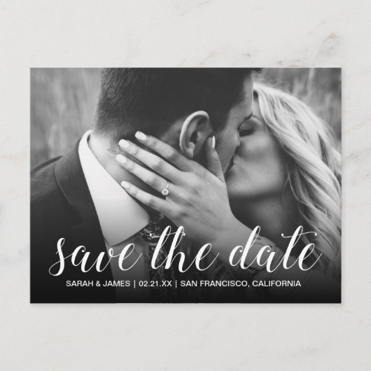 Elegante Script Save the Date Verlovingsfoto Aankondigingskaart (Voorkant)